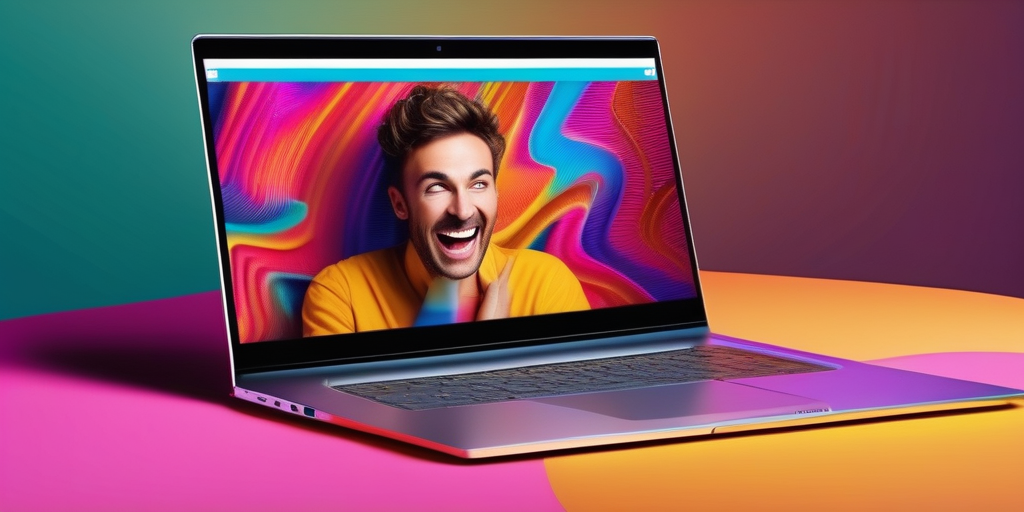 Воодушевлённый человек смотрит на ноутбук