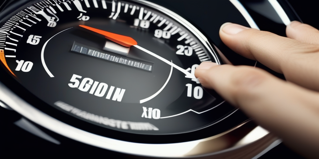 Рука держит спидометр, показывающий высокую скорость, представляющий быструю производительность сайта и улучшение SEO-ранжирования