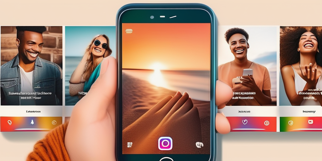 Рука держит смартфон с яркой лентой Instagram