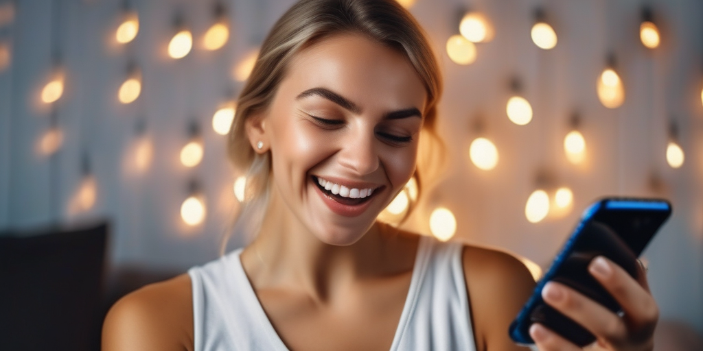 Человек с воодушевлением смотрит на экран телефона, на котором отображается растущее число подписчиков ВКонтакте.