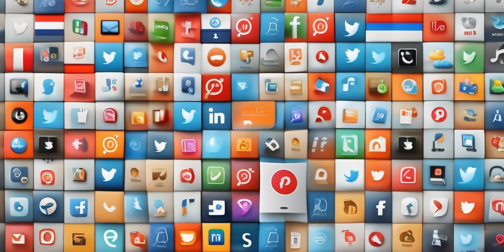 Коллаж из различных иконок социальных сетей, расположенных в игривой и динамичной манере, символизирующий мир онлайн-задач и заработка.