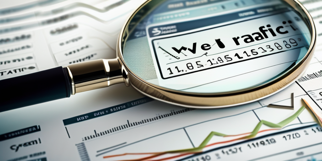 Увеличенное изображение лупы, рассматривающей цифровую диаграмму, представляющую веб-трафик.