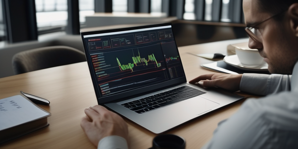 Человек, анализирующий данные на экране ноутбука.