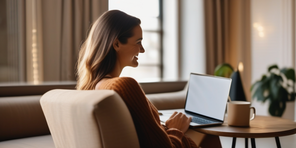 Девушка работает на ноутбуке, выполняя задания на букс сайте