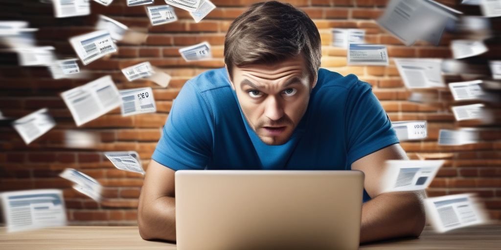 Человек в отчаянии смотрит на экран ноутбука с открытыми вкладками браузера