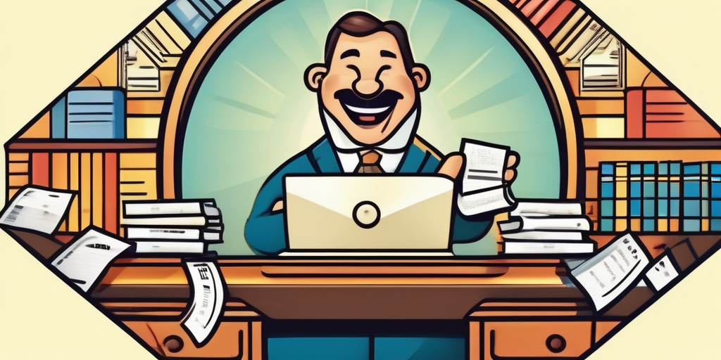 Веселый мультяшный персонаж платит налоги.