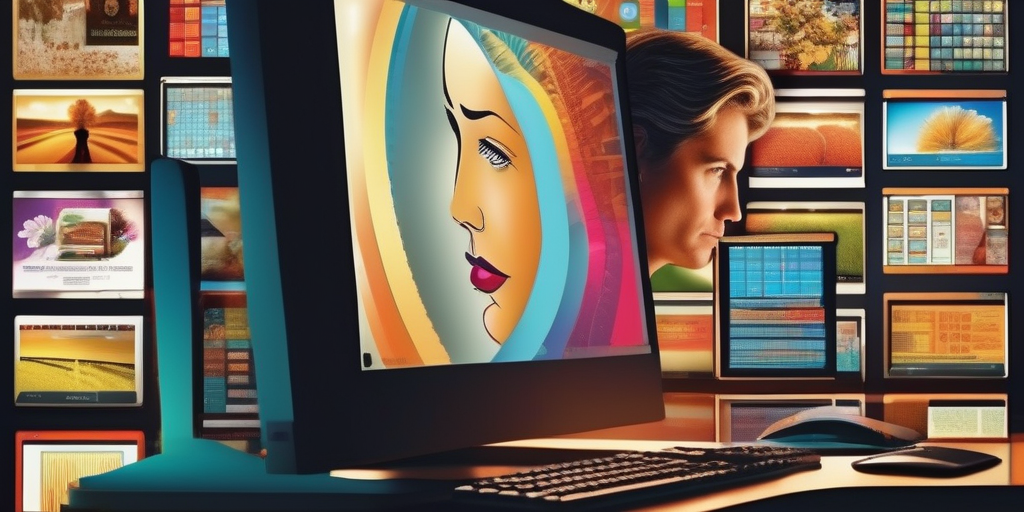 Человек смотрит на экран компьютера с рекламой, задумываясь.