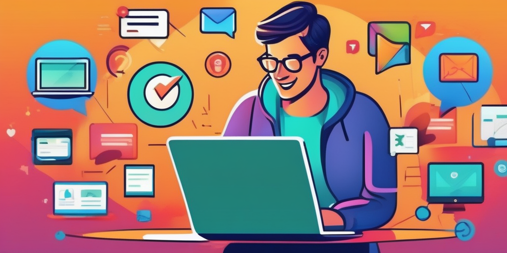 Человек с восторгом кликает по ссылке на ноутбуке