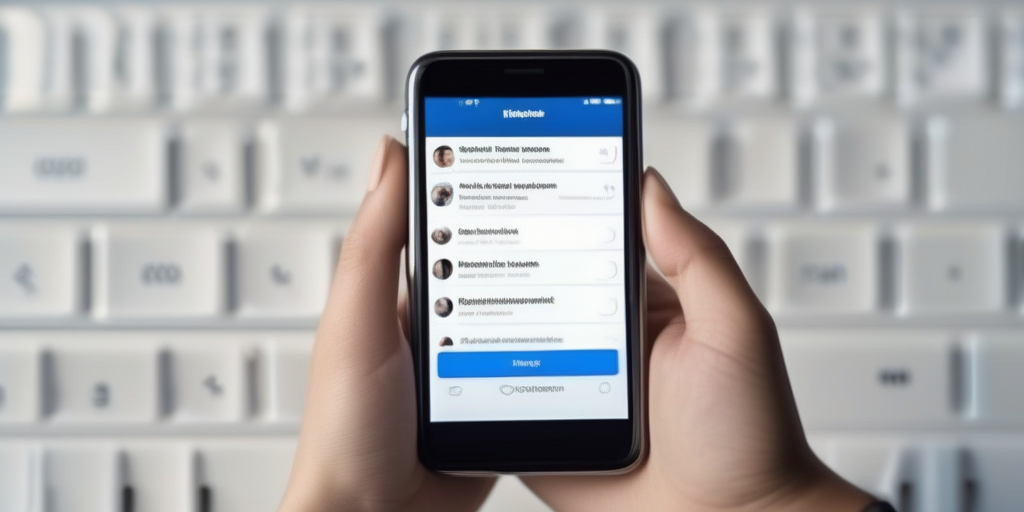 Крупный план экрана телефона с заданием в социальной сети, рука нажимает на экран, подчеркивая быстрый и легкий процесс выполнения.