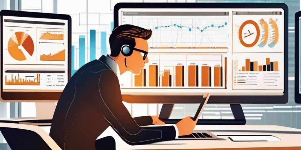 Человек работает с ноутбуком, анализируя графики трафика