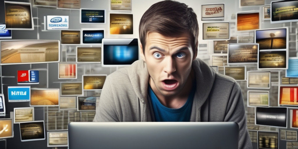 Человек в замешательстве смотрит на экран с рекламой