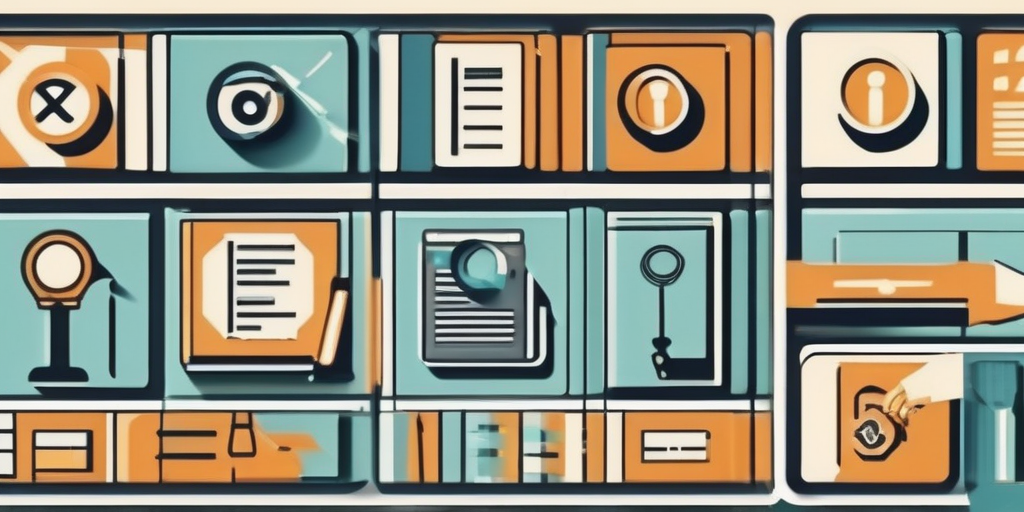 Коллаж иконок онлайн-опросов с лупой