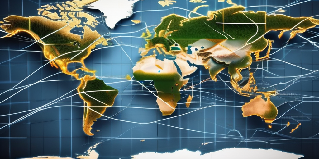 Схематичное изображение карты мира с линиями трафика, символизирующими онлайн маркетинг.