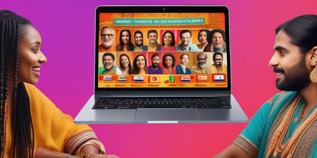 Люди разных культур взаимодействуют с ноутбуком, демонстрируя важность культурной чувствительности в маркетинге