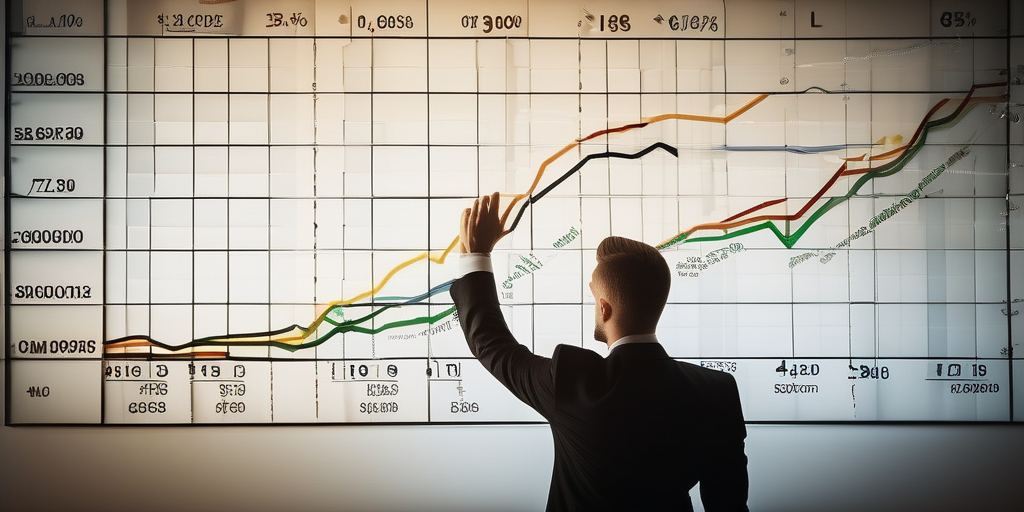 Человек смотрит на график растущего дохода, символизирующий финансовый успех в арбитраже трафика.