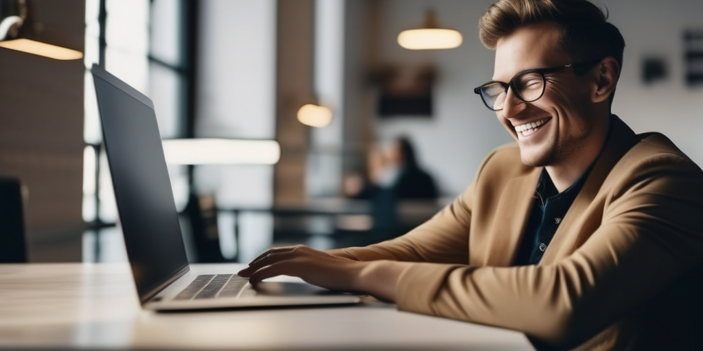 Человек работает за ноутбуком, пишет текст