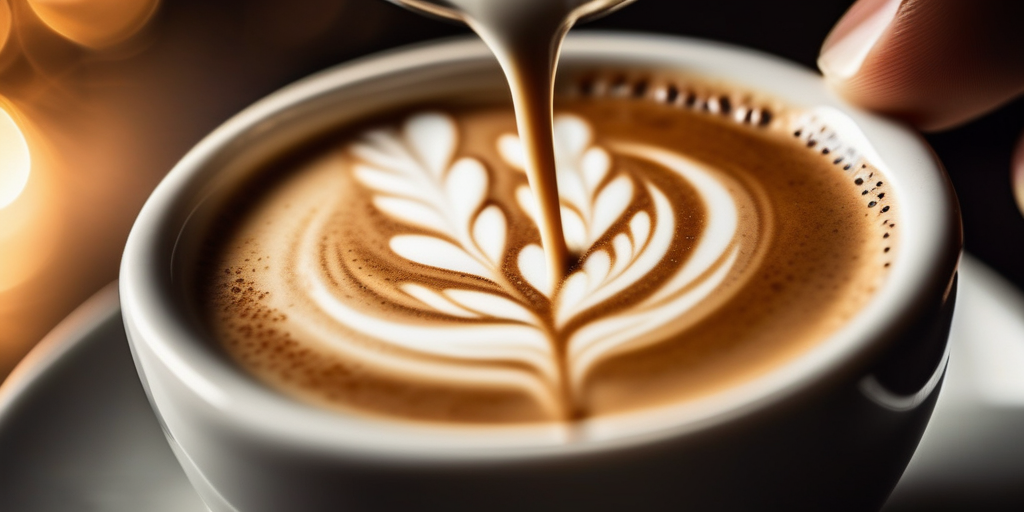 Бариста делает латте арт