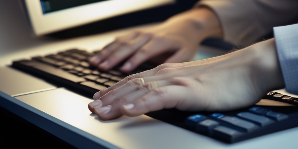 Руки вводят данные в форму на экране компьютера.