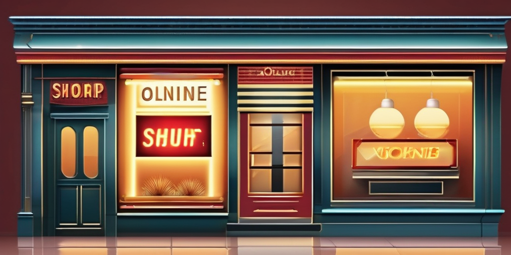 Иллюстрация современного интернет-магазина с яркой вывеской