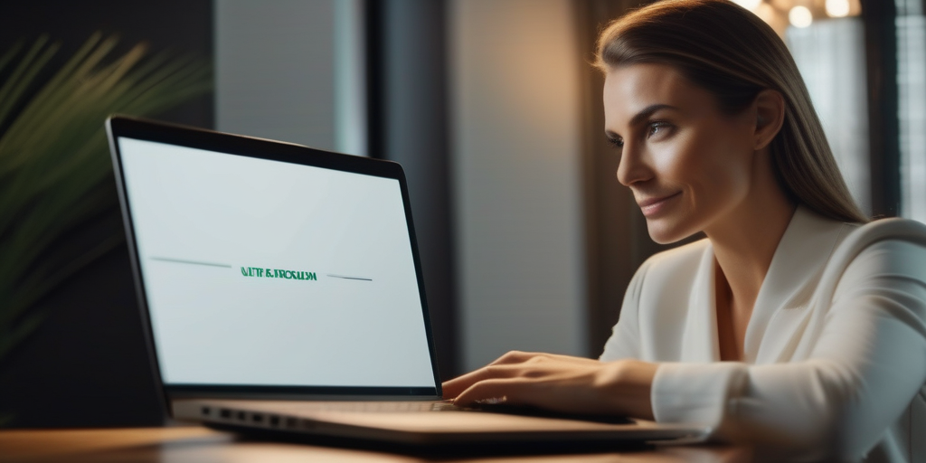 Человек уверенно смотрит на ноутбук, представляя возможность заработка в интернете.