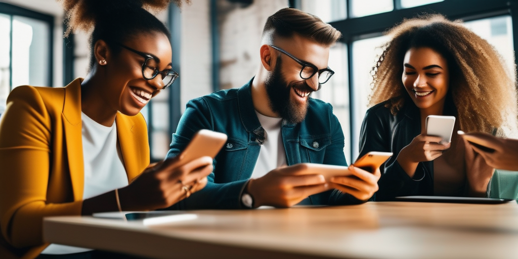 Люди взаимодействуют с сайтом на смартфонах и планшетах.