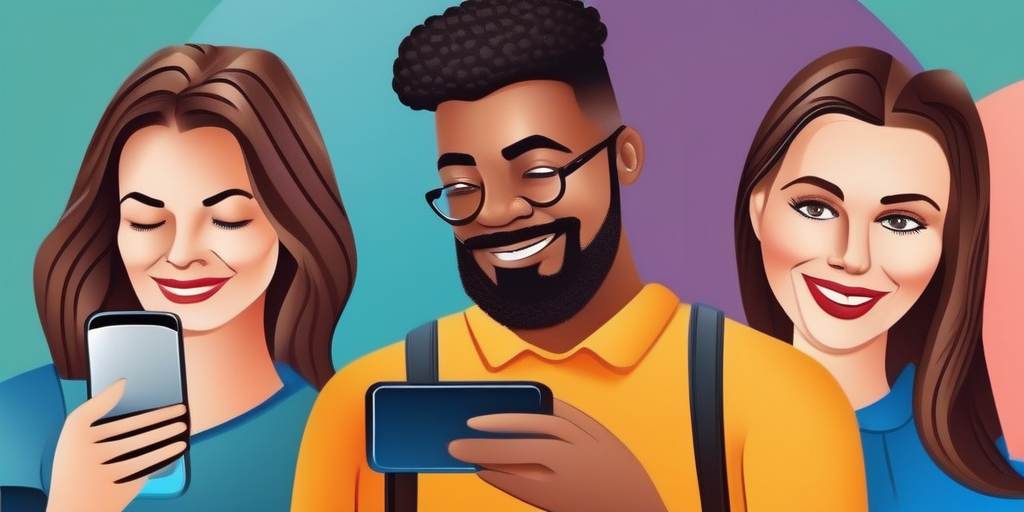 Люди смотрят в свои смартфоны, символизируя онлайн-маркетинг и таргетинг аудитории