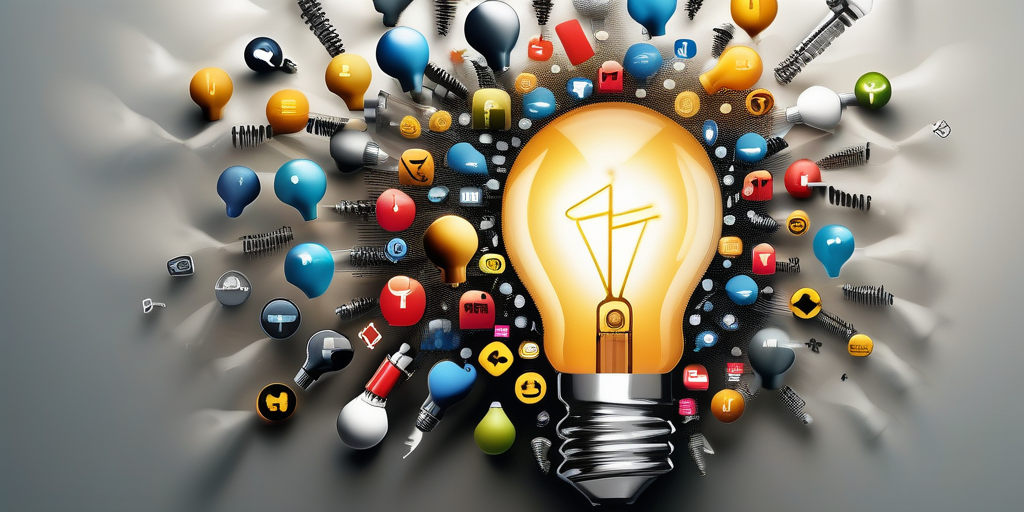 Лампочка, наполненная различными иконками социальных сетей, представляющая инновационные идеи для вирусного контента.