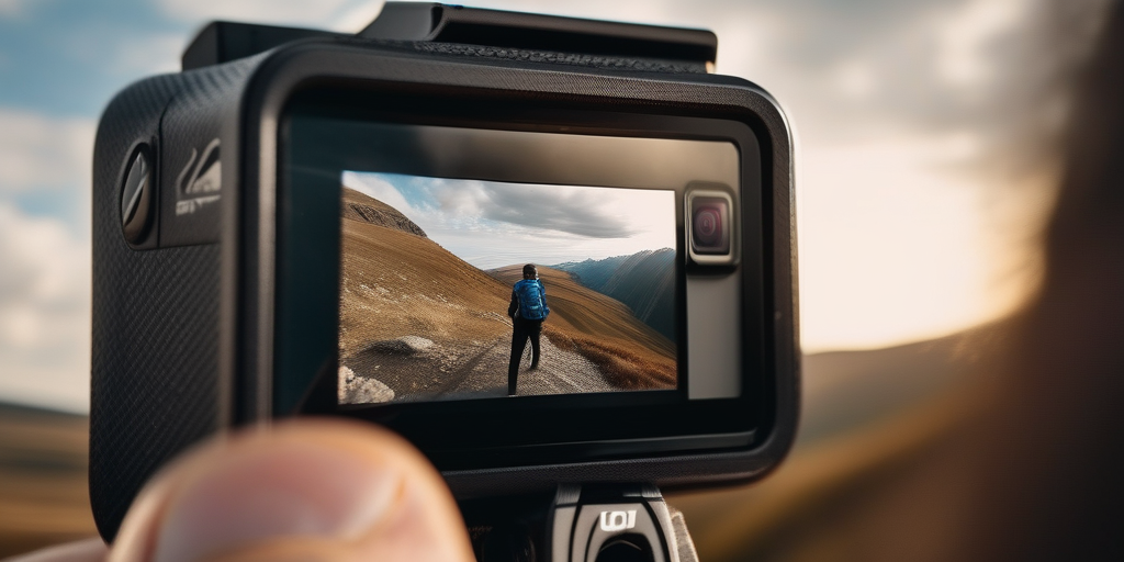 Человек снимает пейзаж на камеру GoPro, символизирует сообщество любителей приключений.