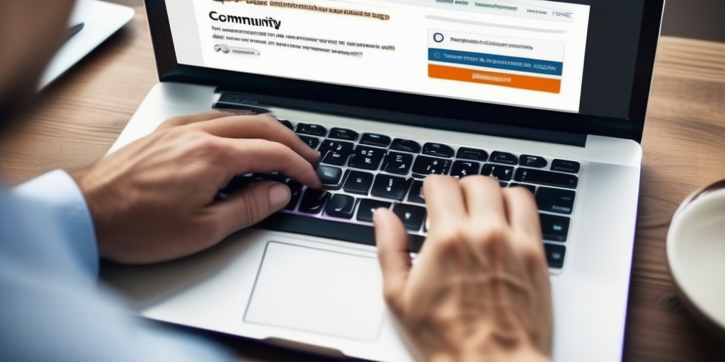 Руки печатают текст в сообществе VK, демонстрируя создание интересного контента.