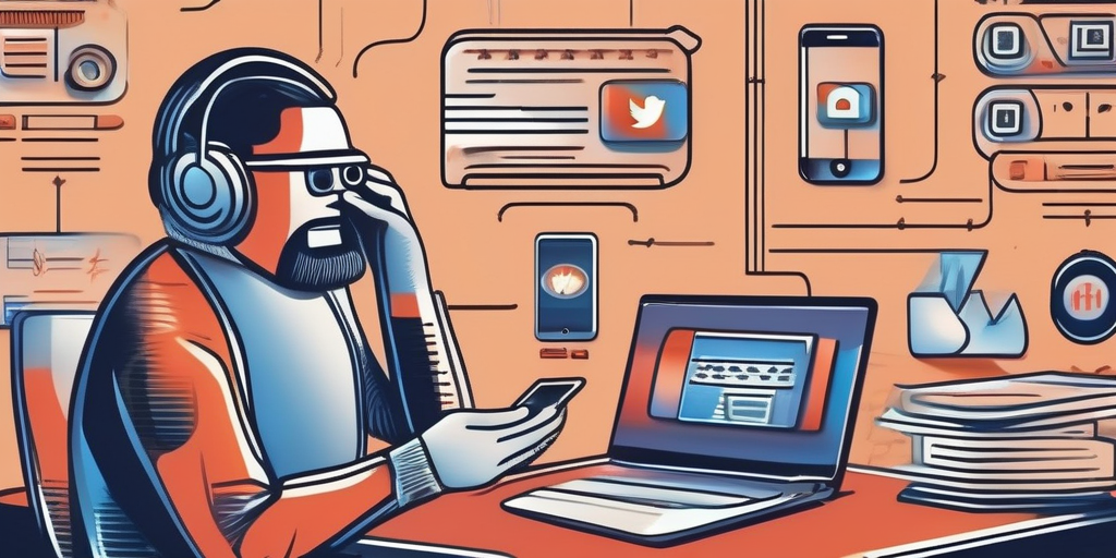 Иллюстрация человека, общающегося с чат-ботом на смартфоне