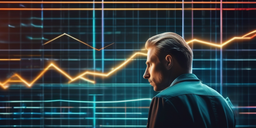 Человек смотрит на график роста финансовых показателей