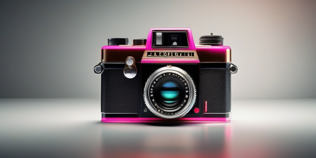 Винтажная камера с подсветкой неоновых акцентов.