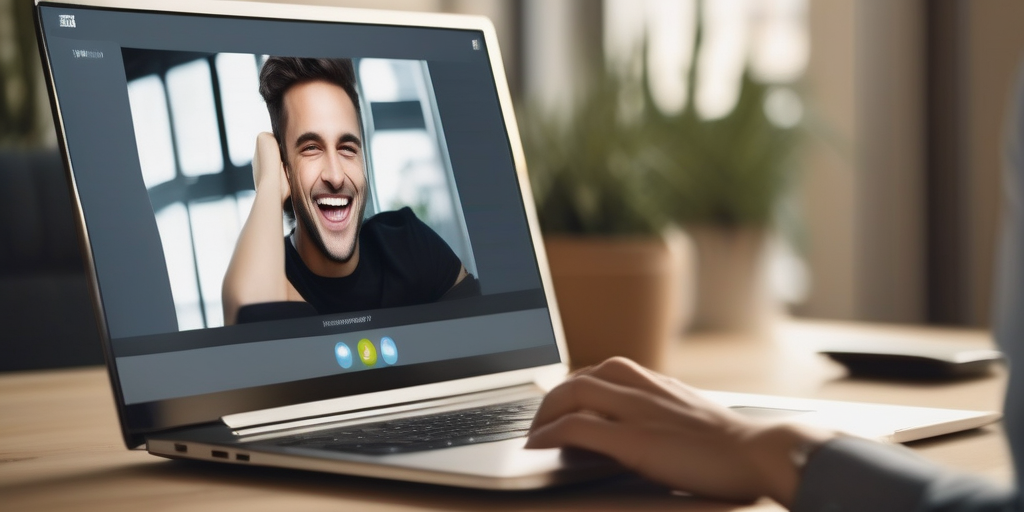 Молодой человек с воодушевлением смотрит на экран ноутбука.