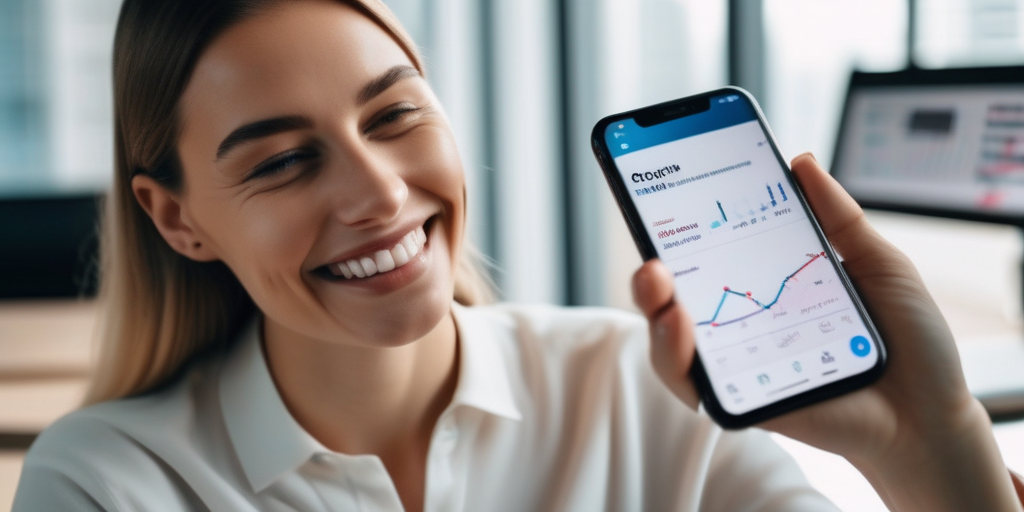 Счастливый человек использует телефон с приложением TikTok в современном офисе.