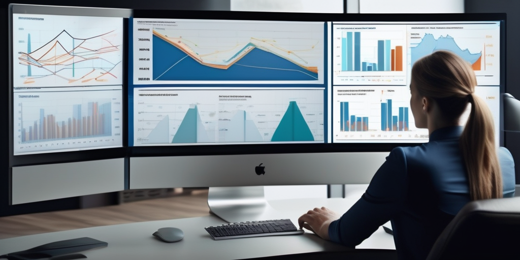 Человек, смотрящий на экран компьютера с графиками дохода от рефералов.