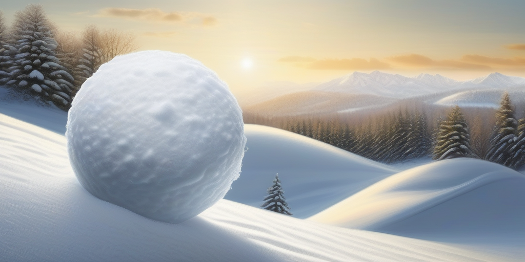 Снежный ком, катящийся по склону, символизирующий рост дохода от рефералов.